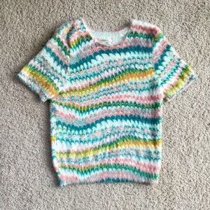 Anthropologie Multicolor Marble Print Fuzzy Short Sleeve Sweater Size Small